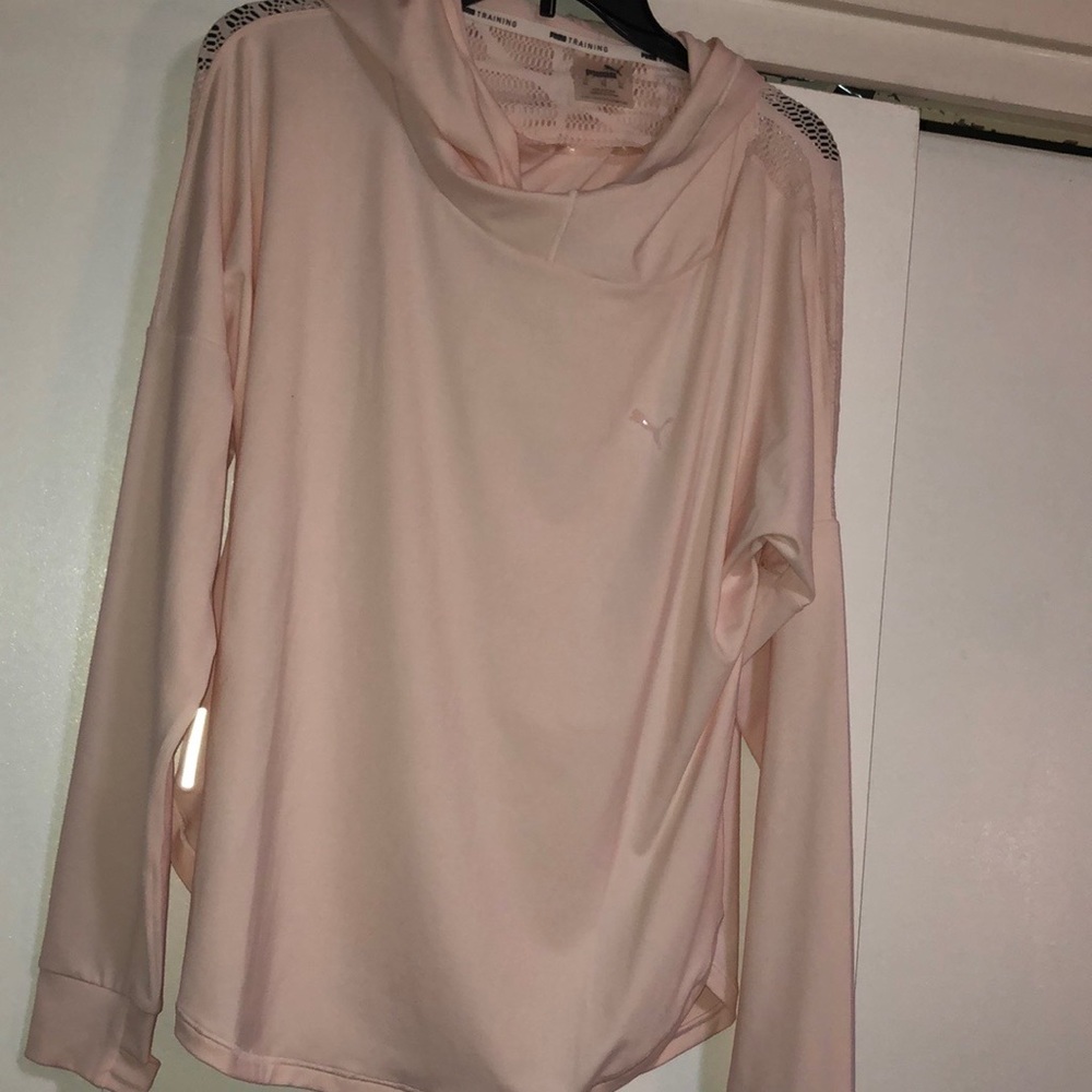 Pink long sleeve workout shirt with hoodie